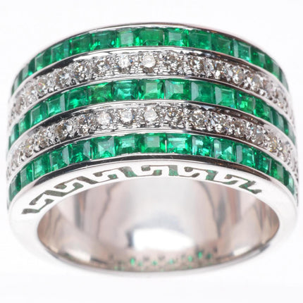 sz6.5 18k white gold Samuel Behnam Columbian Baguette cut Emerald- Diamond ring