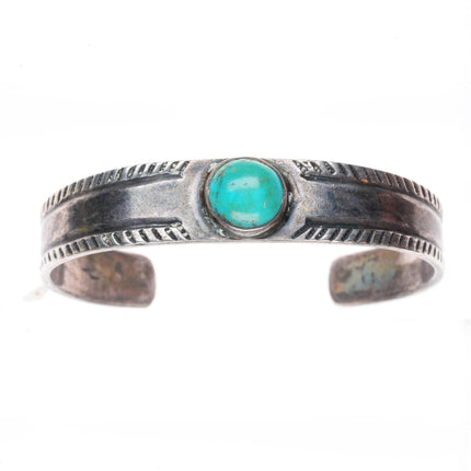 6.3" c1938-1942 US Navajo 1 sterling silver stamped cuff bracelet with turquoise
