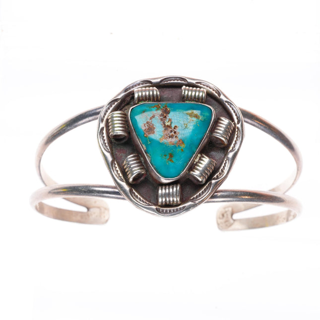 6.4" Vintage Navajo Blue Gem turquoise sterling silver cuff bracelet
