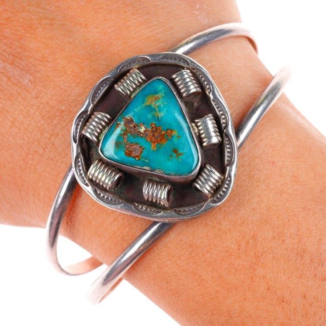 6.4" Vintage Navajo Blue Gem turquoise sterling silver cuff bracelet