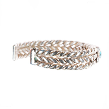 6.5" Vintage Navajo sterling silver braided #8 turquoise cuff bracelet