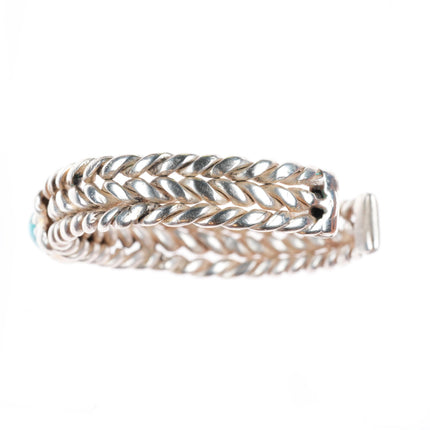 6.5" Vintage Navajo sterling silver braided #8 turquoise cuff bracelet