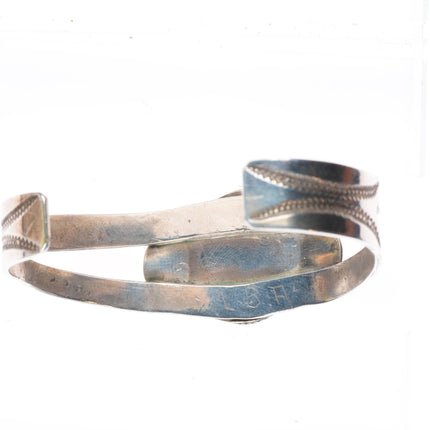 6.75" 30's-40's Navajo stamped sterling silver cuff bracelet with nice turquoise