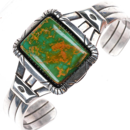 6.3" Kings Manassa turquoise I Kee Navajo sterling silver cuff bracelet