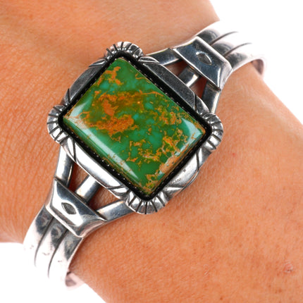 6.3" Kings Manassa turquoise I Kee Navajo sterling silver cuff bracelet