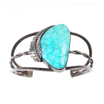6.7" Bird's Eye waterweb Kingman turquoise Navajo sterling silver cuff bracelet