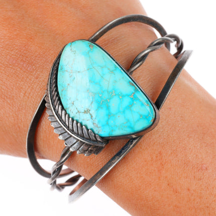 6.7" Bird's Eye waterweb Kingman turquoise Navajo sterling silver cuff bracelet