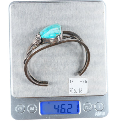 6.7" Bird's Eye waterweb Kingman turquoise Navajo sterling silver cuff bracelet