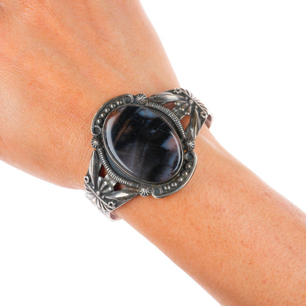 6.4" 1940's Maisels Navajo sterling silver petrified wood cuff bracelet