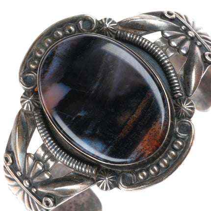 6.4" 1940's Maisels Navajo sterling silver petrified wood cuff bracelet