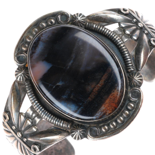 6.4" 1940's Maisels Navajo sterling silver petrified wood cuff bracelet
