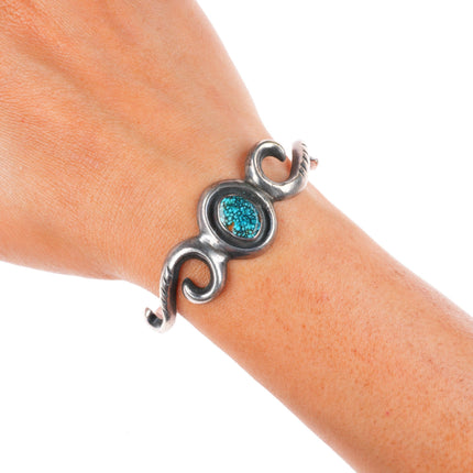 6.6" Vintage Navajo high grade spiderweb turquoise sterling silver cuff bracelet