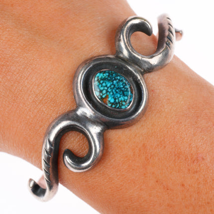 6.6" Vintage Navajo high grade spiderweb turquoise sterling silver cuff bracelet