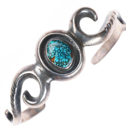6.6" Vintage Navajo high grade spiderweb turquoise sterling silver cuff bracelet
