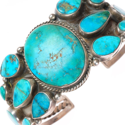 6.5" 30's-40's vintage Navajo sterling silver turquoise cluster cuff bracelet