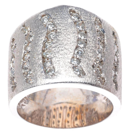 sz6.25 14k white gold textured abstract diamond rows band ring