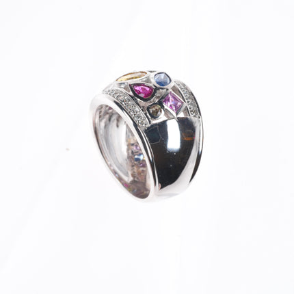 sz5 14K White Gold Multi Sapphire and Diamond Watercolors Ring