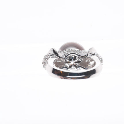 sz5 14K White Gold Samuel Behnam baguette Diamond ring with large Tahitian pearl