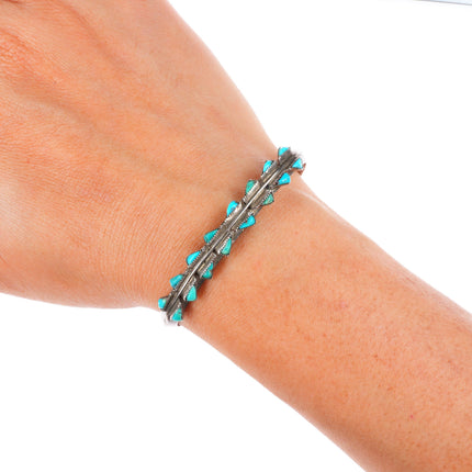 5.75" c1940's Vintage Zuni sterling silver double row turquoise cuff bracelet