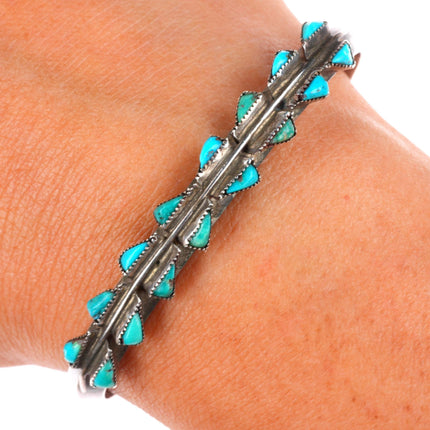 5.75" c1940's Vintage Zuni sterling silver double row turquoise cuff bracelet