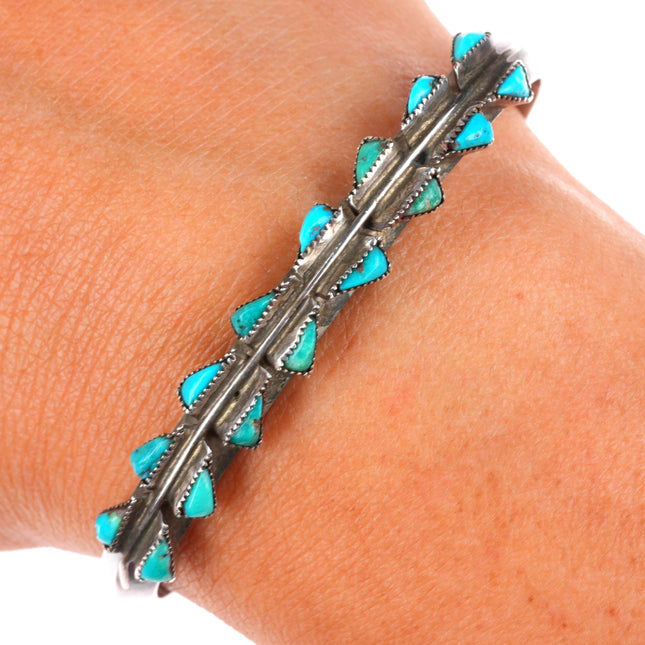 5.75" c1940's Vintage Zuni sterling silver double row turquoise cuff bracelet