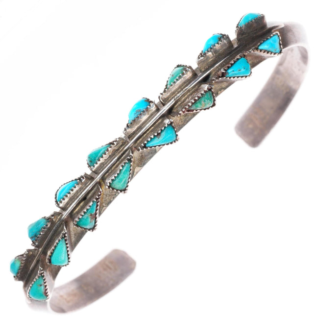 5.75" c1940's Vintage Zuni sterling silver double row turquoise cuff bracelet