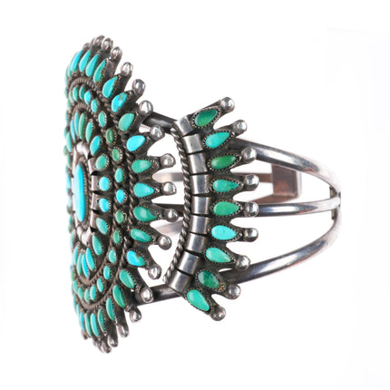 6.9" c1940's Zuni sterling silver petit point turquoise cluster cuff bracelet
