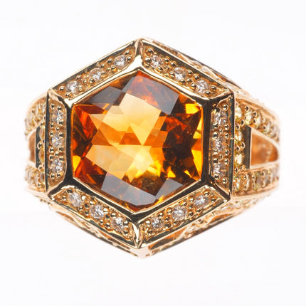 sz5.5 Levian 14k yellow gold Citrine, Sapphire & Diamond Hexagonal Cocktail Ring