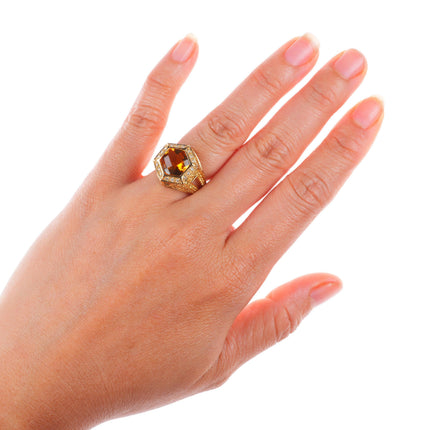 sz5.5 Levian 14k yellow gold Citrine, Sapphire & Diamond Hexagonal Cocktail Ring