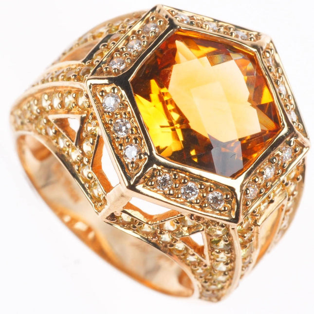 sz5.5 Levian 14k yellow gold Citrine, Sapphire & Diamond Hexagonal Cocktail Ring