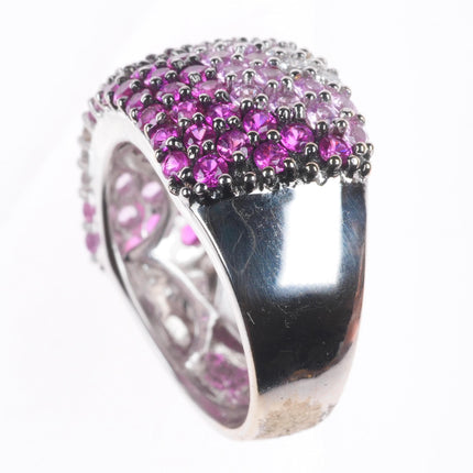 sz6.25 Andy Gotz Ruby, Diamond, pink Sapphire pave set domed band ring