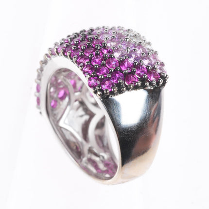 sz6.25 Andy Gotz Ruby, Diamond, pink Sapphire pave set domed band ring