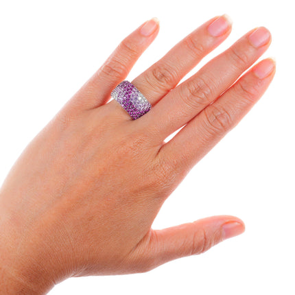 sz6.25 Andy Gotz Ruby, Diamond, pink Sapphire pave set domed band ring