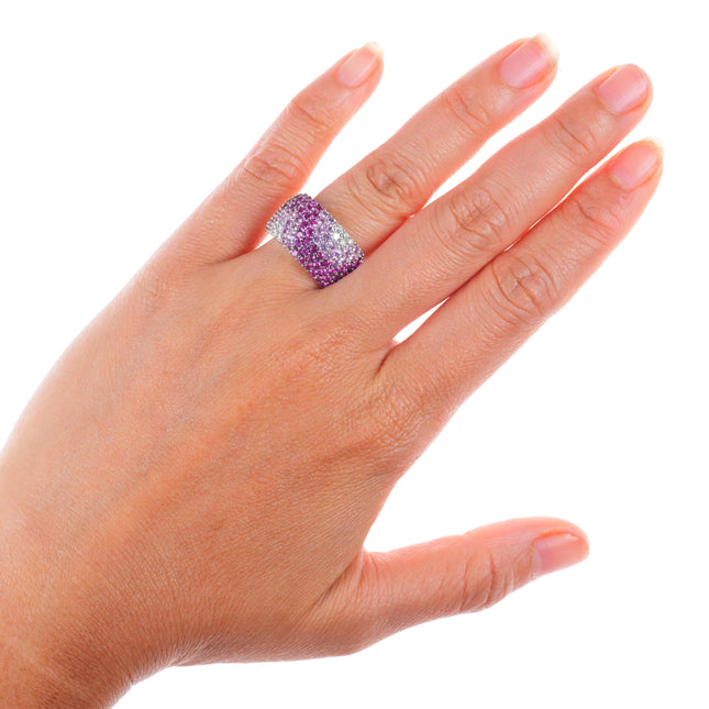sz6.25 Andy Gotz Ruby, Diamond, pink Sapphire pave set domed band ring