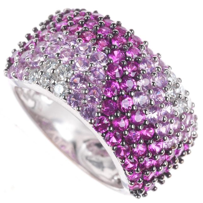 sz6.25 Andy Gotz Ruby, Diamond, pink Sapphire pave set domed band ring