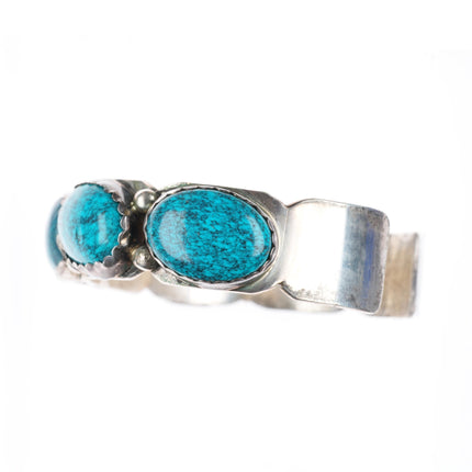 7" L Yazzie Navajo sterling silver spiderweb turquoise row cuff bracelet