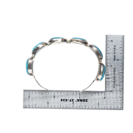 7" L Yazzie Navajo sterling silver spiderweb turquoise row cuff bracelet