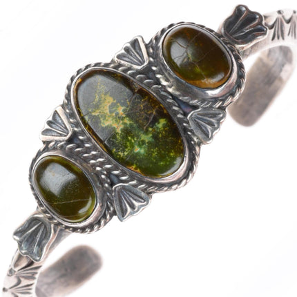 6.2" c1940 Navajo deep stamped carinated sterling silver turquoise cuff bracelet