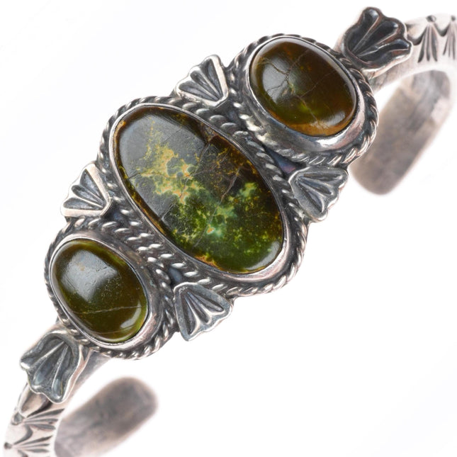 6.2" c1940 Navajo deep stamped carinated sterling silver turquoise cuff bracelet
