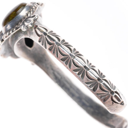 6.2" c1940 Navajo deep stamped carinated sterling silver turquoise cuff bracelet