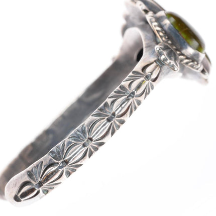 6.2" c1940 Navajo deep stamped carinated sterling silver turquoise cuff bracelet