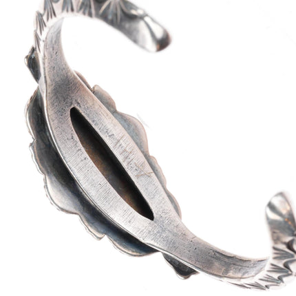 6.2" c1940 Navajo deep stamped carinated sterling silver turquoise cuff bracelet