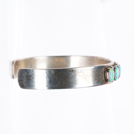 6.3" Paul Livingston Navajo sterling silver lab opal row cuff bracelet