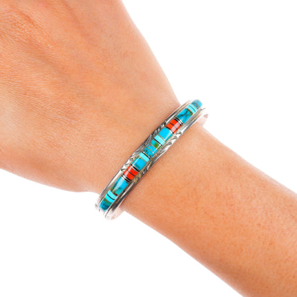 6.8" Vintage BL Native American sterling silver multi-stone inlay cuff bracelet