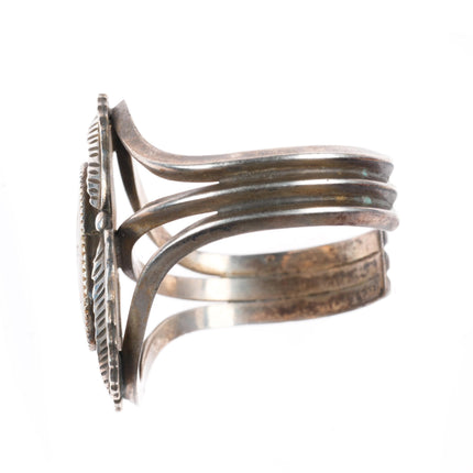 6.4" Vintage EL Navajo sterling silver redbird inlay shell cuff bracelet