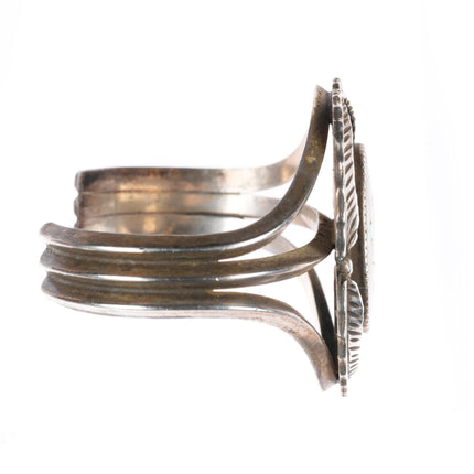 6.4" Vintage EL Navajo sterling silver redbird inlay shell cuff bracelet