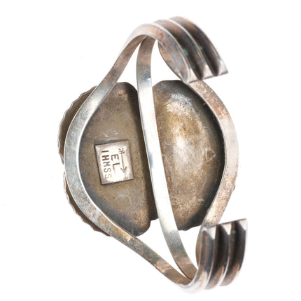 6.4" Vintage EL Navajo sterling silver redbird inlay shell cuff bracelet