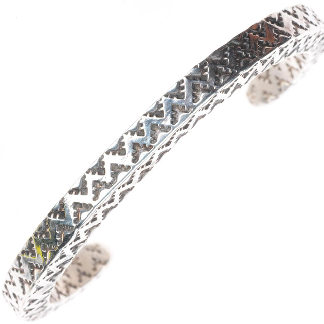 6.1" Vintage Navajo deep stamped sterling silver square heavy cuff bracelet
