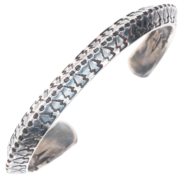 6.7" Vintage AC Navajo sterling silver carinated deep stamped cuff bracelet