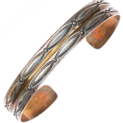 6.4" 40's-50's Navajo sterling silver deep stamped sterling silver cuff bracelet